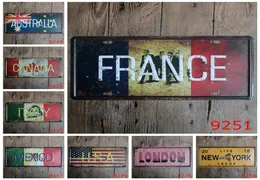 Frankrike USA New York London Canada Mexico Italy Australien Bil Metall registreringsskylt Vintage Decor Tin Sign Bar Pub Cafe Garage Metal 4843171