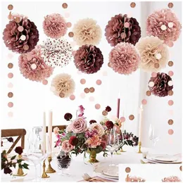 Party Decoration Party Decoration Rose Pink Bury Wedding Decorations Papper Pom Poms prickar Garlands hängande bakgrund för Sweet 16 18 Bir Dhput