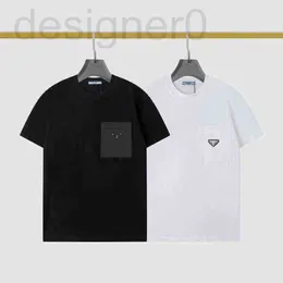 メンズTシャツ人気2022ニューファッションブランド半袖TシャツとレディースポケットトライアングルレターINSルーズトップ74NM