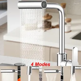 Kitchen Faucets 4 Modes Waterfall Faucet Rotatable Stream Sprayer Head Stainless Steel Sink Water Tap Cold Single Hole Deck Mounted