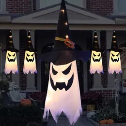 Halloween Supplies LED Halloween Decoration Flashing Light Gypsophila Ghost Festival Dress Up Glowing Wizard Ghost Hat Lamp Decor Hanging Lantern