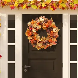 Decorative Flowers Artificial Fall Pumpkin Wreath Decor Harvest Hanging For Home Wall Indoor