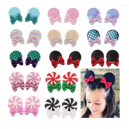 Hårtillbehör 1Pair Glitter Bows Hairgrips Mouse Ears Sequin Clips for Kids Girls Christmas Carnival Party