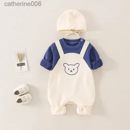 Jumpsuits 3-15M Spring Autumn Newborn Cartoon Clothes Baby Girl Boy Romper Infant Cute Bears Cotton Soft Infant Jumpsuit with Knit CapL231101