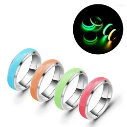 Cluster Rings 2023 Korean Fashion Stainless Steel Luminous Ring For Women Men Glowing In The Dark Colorful Acrylic Couple Jewelry