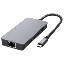 4081-0311 Mini Type-C Hub Adaptörü 8-1 arada USB3.1 Genişletici yerleştirme istasyonu USB-C ila 4K HDGIGABIT Ethernet3 USBPD100W3.0 Memorytf Kart Desteği 5GBPS VERİ İŞLETME