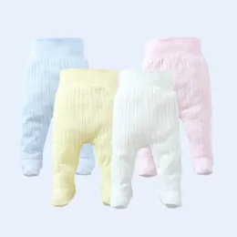 Byxor Spring Baby Footed Pants 100% Cotton Born Baby Boys Girls Byxor Hög midja Kid Wear Spädbarn Smittbarn Baby Beneless Leging 231031