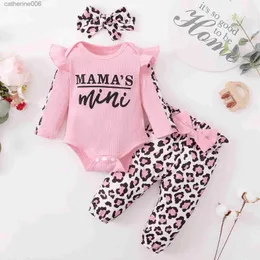 Tute 3 pezzi vestiti appena nati vestiti della neonata set vestito infantile volant pagliaccetto top fiocco pantaloni leopardati neonato bambino abbigliamentoL231101