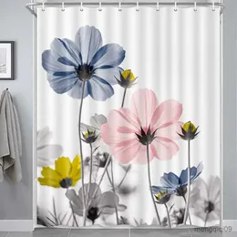 Cortinas de chuveiro pintura a tinta decoração de flores cortina de banheiro elegante margarida cortina de chuveiro à prova d'água decoração cortina r231101