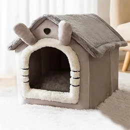 kennels pens Cute Cats Dogs House Stuffed Plush Pets House PP Cotton Puppy Sleeping Nest Half-Closed Home Puppy Pet Products Cat Bed 231101