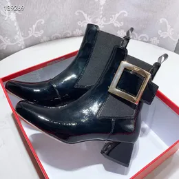 Fashion Damskie buty kostki Rangers Boot Włochy Klasyczne niskie buty krystaliczne akcesorium platforma klamry skórzana design motocyklowy obcas Krótki bootie UE 35-41