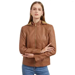 Chaqueta de moto de cuero para mujer, abrigo corto americano de talla grande de terciopelo con capucha para otoño e invierno, abrigos cálidos 4XL 2023