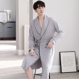 Men's Sleepwear Mens Simple Long Robes Spring Autumn Sleeve Bathrobes Man Soft Modal Dressing Gown Breathable Kimono Bath Robe With Belt