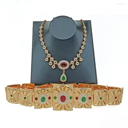 Halskette Ohrringe Set Algerian Hochzeit Schmuck Kaftan Bauchkette Metall Blume Form Gold plattiert Anhänger Braut Geschenk