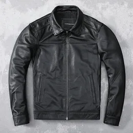 Skórzanie męskie sztuczne za darmo męskie swobodne czarne, prawdziwe skórzane kurtki biznesowe Cowhide Coatplus Cloth Y231031