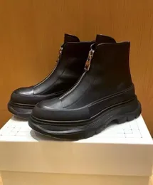 Desgaste diário – Botas femininas com zíper liso e couro de bezerro preto com sola de borracha e plataforma para caminhada feminina confortável para motocicleta EU35-40