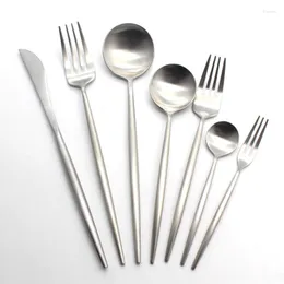 Dinnerware Sets HIKUUI Stainless Steel Flatware Set Silver Metal Matte Knife Fork Spoon Cutlery Kit Western Kitchen Accessories