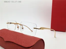 New fashion design square optical glasses 0061 rimless metal frame animal temples men and women eyewear simple style clear lenses eyeglasses