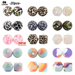 Baby Teethers Toys Lofca 20st Tie Dye Leopard Terrazzo Dalmatian Camo Silicone Loose Beads Tinging Diy Chewable Safe Teether Round 230331