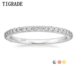 Solitaire Ring TIGRADE 2mm 925 Sterling Silver Ring for Women Wedding Band Cubic Zirconia Full Stackable Engagement Ring Size 3-13 231031