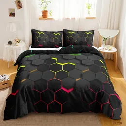 Bedding sets Geometric Duvet Cover Multicolor Honeycomb Hexagon Bedding Set Geometric Theme Metal Texture Streamline Polyester Qulit Cover 231101