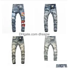 Jeans pour hommes de haute qualité, pantalon de motard déchiré, coupe Slim, pantalon en Denim de moto, taille de styliste, livraison directe Dhaj0