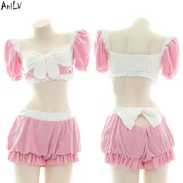 Ani 2022 Pama Party Girl Anime Lolita süße Plüsch Nachtwäsche Unifrom Frauen Kawaii rosa Maid Dessous Outfit Cosplay Kostüm Cosplay