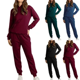 Sportbekleidung für Damen, lässig, Herbst und Winter, langärmelig, mit Kapuze und Taschen, Hosen, Petite-Hosenanzüge für Damen, elegant