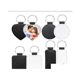 Hängen DHS 4 Styles sublimering Blank Keychain Pu Leather Transfer Printing Key Ring Singlesided Printed Pendant DIY Strip Drop de Dhgzm