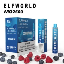 オリジナルのelfworld mg 2500パフ使い捨てeタバコ蒸気ペン7mlポッド850mahバッテリー中国本物の卸売蒸気脱棚パフ