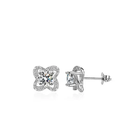 كوكب 925 الفضة الفضية الفضية Moissanite الأزرار الأنيقة clover rhodium مطلي لمدة 4.5 كرات