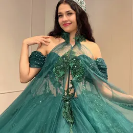 Luxury Emerald Green Sweetheart Ball Gown Quinceanera Dress Sweet 16 Dress Lace Appliques Crystals Vestidos DE 15 Anos Corset Gowns