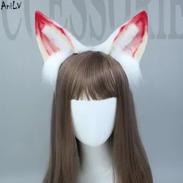 Ани игра аниме кавайная повязка на голову для девочек «Лисёнок» милый красный, белый плюшевый головной убор с ушками косплей косплей