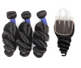 Iswake Loose Wave Human Hair Puckles с закрытием 10а бразильской перуанской девственной плетения волос.