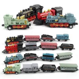 Diecast Model 1 60 Alloy Toy Car Vehicles Retro Steam Train Carrinho de Brinquedo Pull Back Kids Toys Set for Boys Gifts 230331