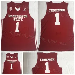 Washington State Cougars College 1 Klay Thompson Jersey Basketball Team Color Red Embroidery and Sewing Breathable University for Sport Fans