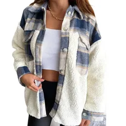 Gilet da donna Capispalla caldo da donna Pelliccia sintetica Patchwork Giacche larghe Donna Streetwear Leopardo Plaid Cuciture Cappotto a maniche lunghe in peluche S-XXL 231101