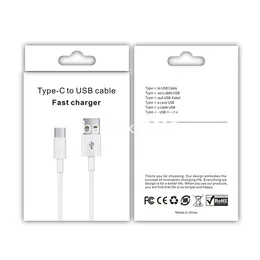Vita snabbladdningskablar 1m 3ft 2m 6ft typ C USB-C-mikrokabel för Samsung Galaxy S10 S20 S22 S23 Huawei HTC LG med Box B1