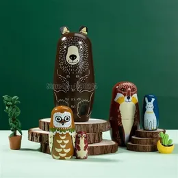 Bonecas 5 camadas urso marrom meninas matryoshka boneca de madeira boneco de neve russo nidificação crianças aniversário natal crianças presente brinquedo 231031