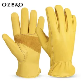 Fünf-Finger-Handschuhe OZERO Leder-Arbeitshandschuhe, Rindsleder, Gartenarbeit, schützend, mechanisch, Fahren, Sport, Outdoor, Reiten, rutschfeste Handschuhe für Männer und Frauen, 231031