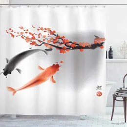Shower Curtains Goldfish Lotus Flowers Shower Curtain Koi Fish 3D Printed Waterproof Fabric Shower Curtain Sets Bathroom Decor with R231101
