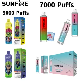 Original Sunfire Crystal Large 7000 9000 Puff Disposable 10K E Cigaretter 10 Flavors Mesh Coil 16 ML Batterisladdningsbara elektroniska cigs 0% 2% 3% 5% RBG Light Vape Pen Kit