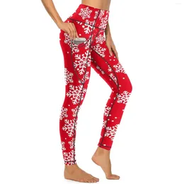 Kvinnors leggings Red Snowflake Christmas Fitness Gym Yoga Pants Push Up Sweet Leggins Elastic Design Sports Tights Gift