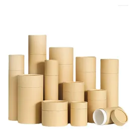 Present Wrap Kraft Paper Tube Eco Friendly Tea tätning Lagring Snack Candy Box Round Packaging Boxes