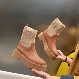 Novo designer botas femininas botas de neve moda sola grossa elástico painel de malha meias quentes martin botas