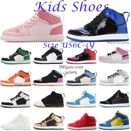 1s Kids Sneakers Basketball Mid 1 Boys Shoes Children Trainers Green Kid Youth Girl Toddler Running Shoe se Digital Pink Bred Light Smoke Black Black White Grape