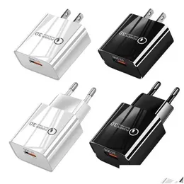 Carregadores de telefone celular Qualcomm 3.0 Carga rápida Carregamento rápido US Plug Carregador de parede da UE 5V / 3A 9V / 2A 12V / 1.6A Adaptador para LG Huawei Drop Dh5Ci