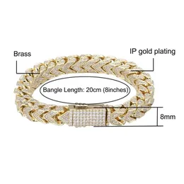 Chain Link Chain Hip Hop 8mm Fl Gelado Pesado Franco Cobre Adicionar Cubic Zirconia Pedras Pulseira Para Mulheres Homens Jóias Drop D Dhgarden Dh2Jt