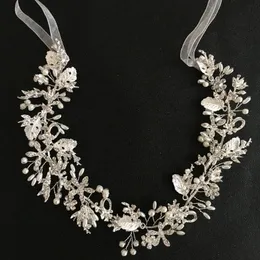 헤드 밴드 Slbridal Silver Color Clear Crystal Crystal Rhinestones Leaf Wedding Hair Accessories 헤어 밴드 신부 머리띠 신부 들러리 여성 231102