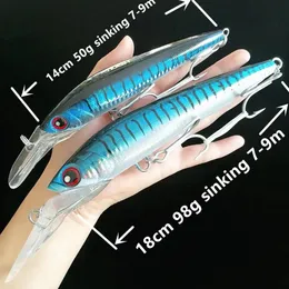 Haczyki rybackie Noeby 1PC Minnow przynęta 18CM 98G 14CM 50G Zatopanie 7-9m Trolling Rybołówstwo sztuczne przynęty Wobbler of Minnow Hard Lure 231101